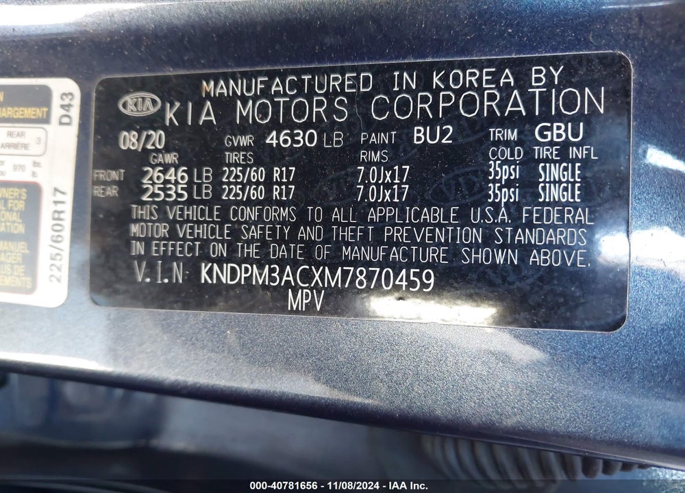 2021 KIA SPORTAGE LX VIN: KNDPM3ACXM7870459