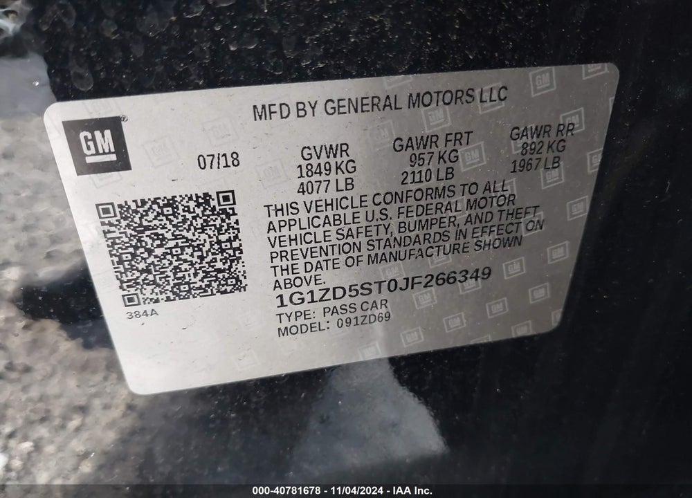 2018 CHEVROLET MALIBU LT VIN: 1G1ZD5ST0JF266349