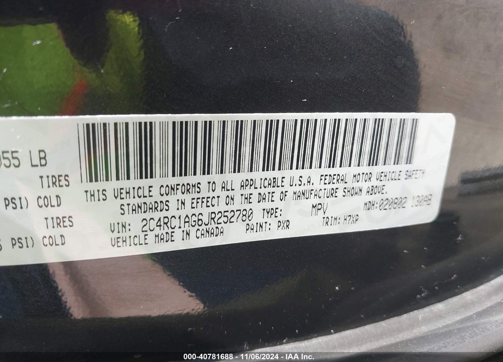 2018 CHRYSLER PACIFICA L VIN: 2C4RC1AG6JR252780