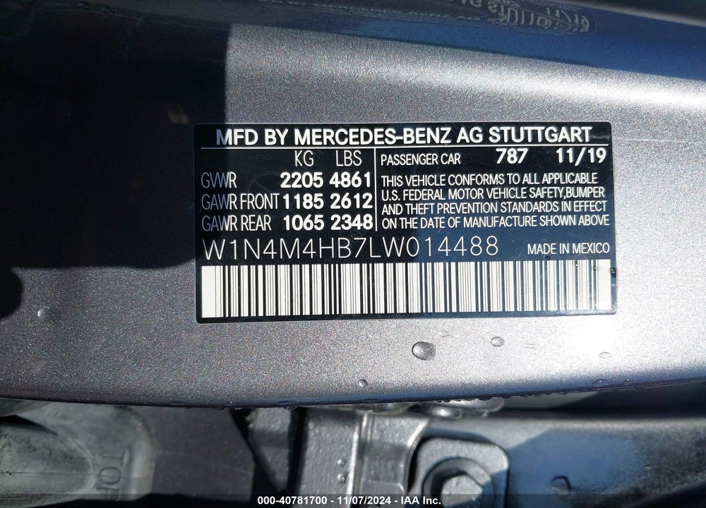 2020 MERCEDES-BENZ GLB 250 4MATIC VIN: W1N4M4HB7LW014488