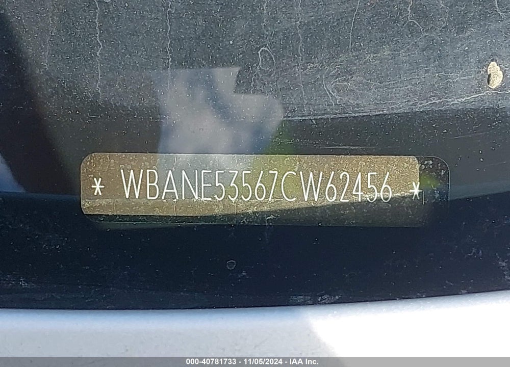 2007 BMW 525I VIN: WBANE53567CW62456