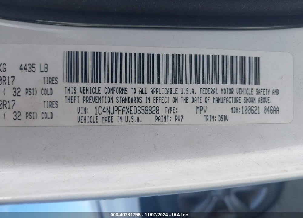 2014 JEEP PATRIOT VIN: 1C4NJPFAXED659828