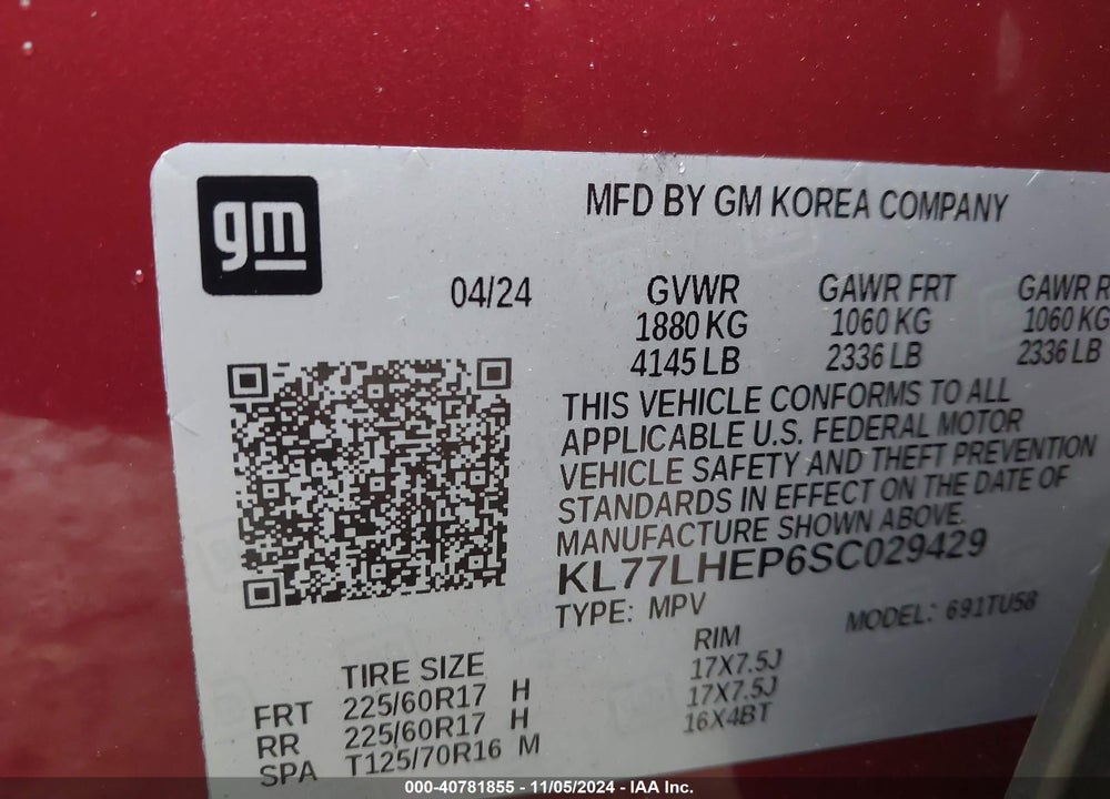 2025 CHEVROLET TRAX FWD LT VIN: KL77LHEP6SC029429