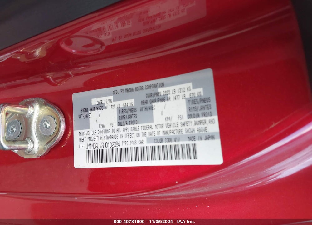 2017 MAZDA MX-5 MIATA RF CLUB VIN: JM1NDAL78H0102084