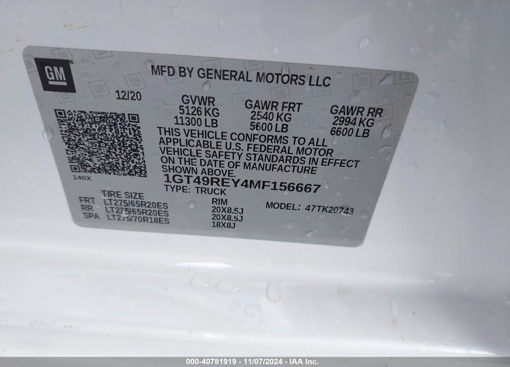 2021 GMC SIERRA 2500HD 4WD  STANDARD BED DENALI VIN: 1GT49REY4MF156667