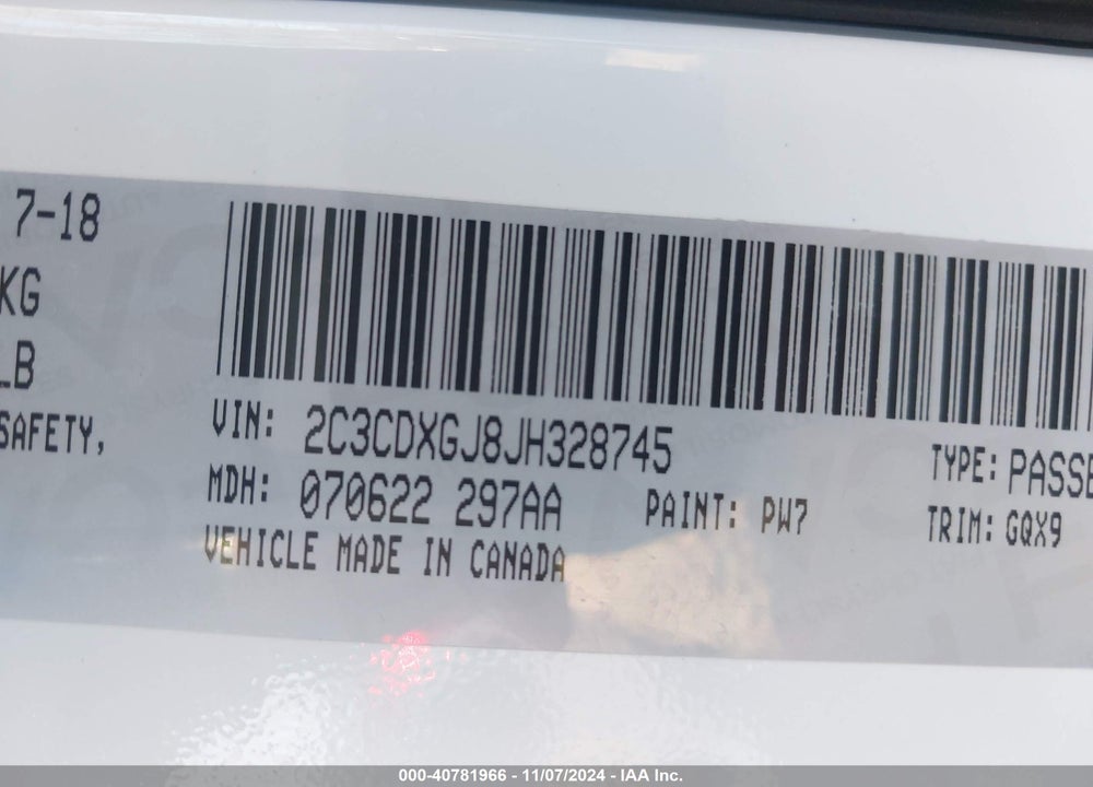 2018 DODGE CHARGER R/T SCAT PACK RWD VIN: 2C3CDXGJ8JH328745