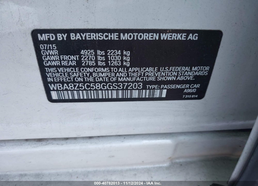 2016 BMW 328I GRAN TURISMO XDRIVE VIN: WBA8Z5C58GGS37203