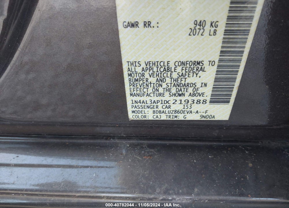 2013 NISSAN ALTIMA 2.5 SV VIN: 1N4AL3AP1DC219388
