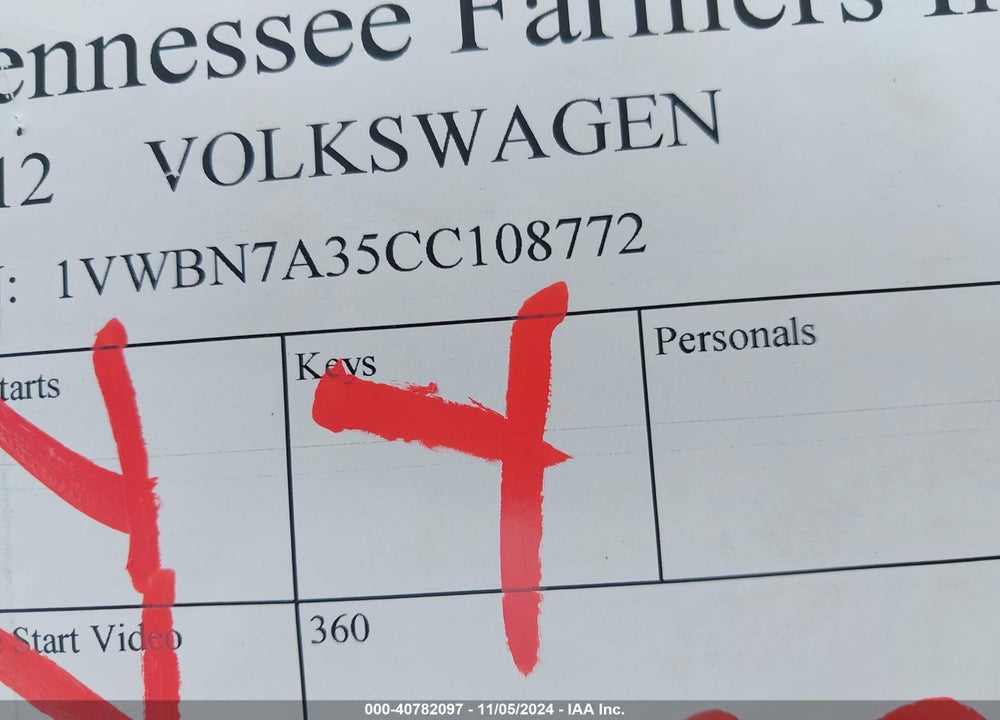 2012 VOLKSWAGEN PASSAT 2.0L TDI SE VIN: 1VWBN7A35CC108772