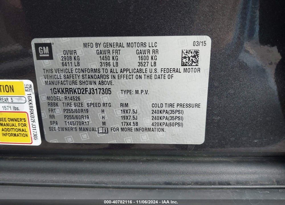 2015 GMC ACADIA VIN: 1GKKRRKD2FJ317305
