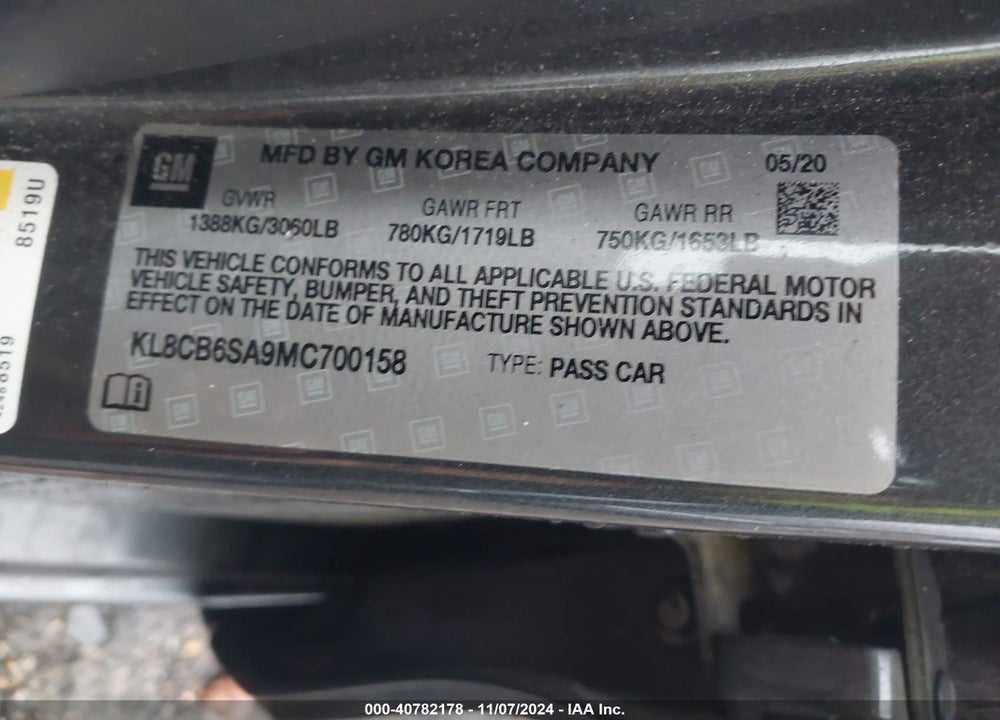 2021 CHEVROLET SPARK FWD LS AUTOMATIC VIN: KL8CB6SA9MC700158