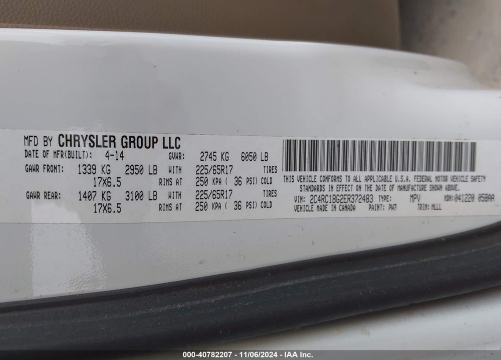 2014 CHRYSLER TOWN & COUNTRY TOURING VIN: 2C4RC1BG2ER372483