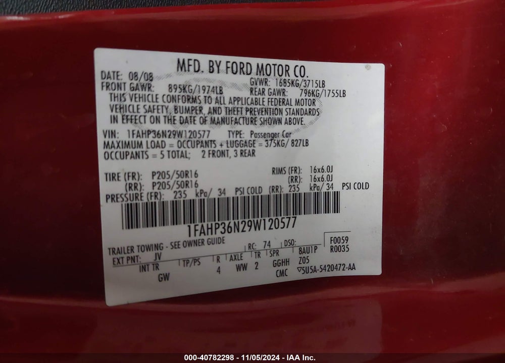 2009 FORD FOCUS SES VIN: 1FAHP36N29W120577