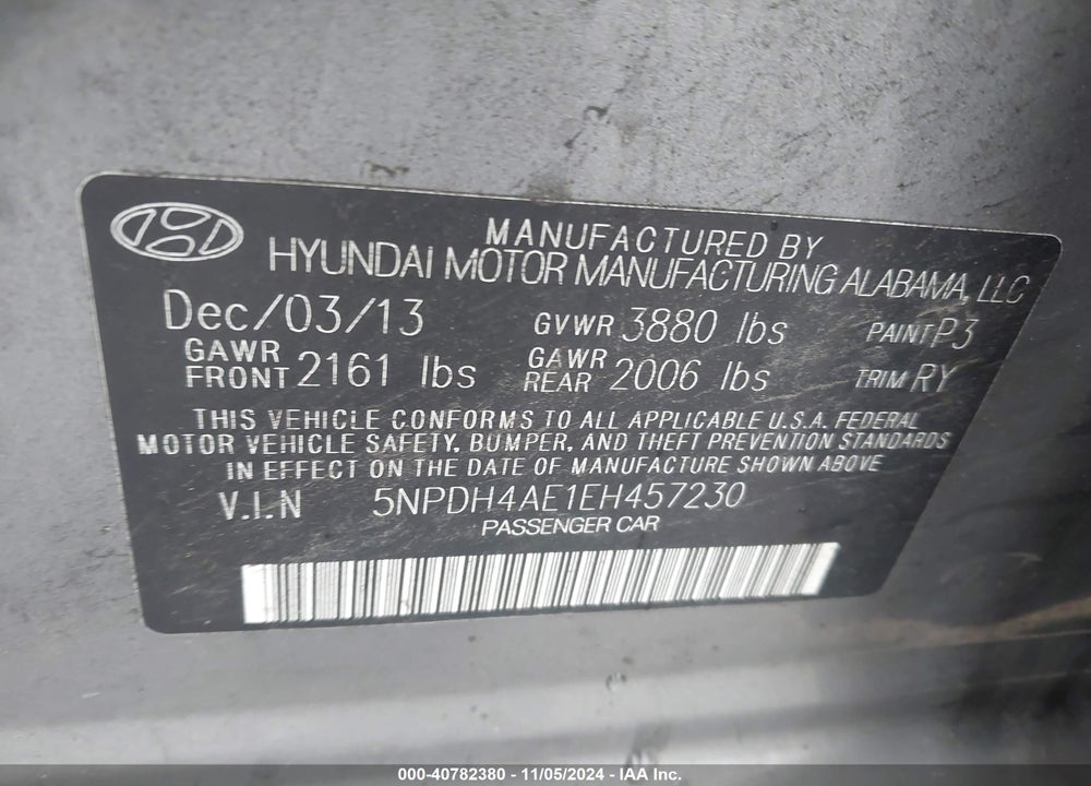 2014 HYUNDAI ELANTRA LIMITED VIN: 5NPDH4AE1EH457230