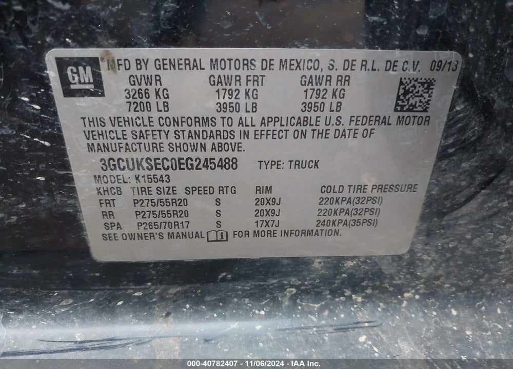 2014 CHEVROLET SILVERADO 1500 2LZ VIN: 3GCUKSEC0EG245488