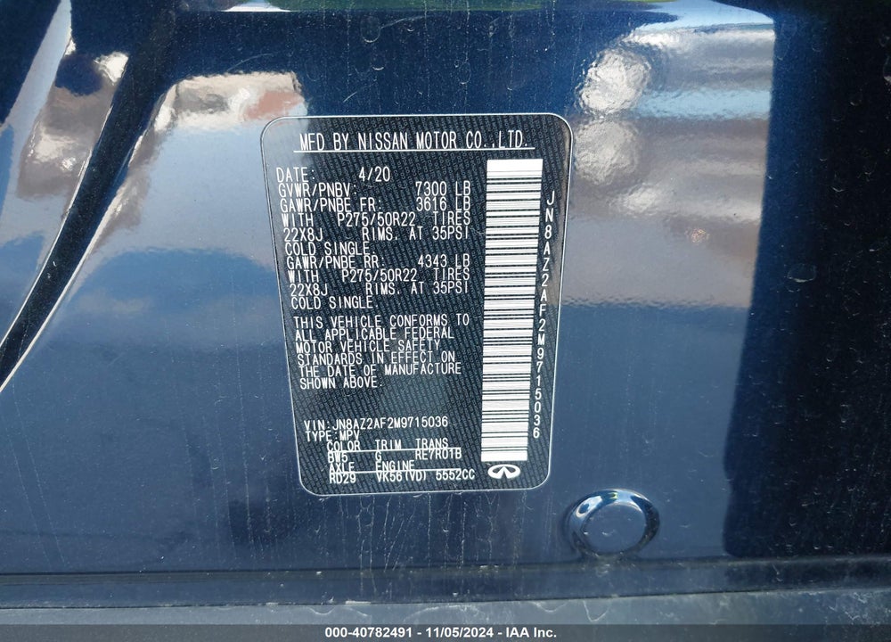 2021 INFINITI QX80 PREMIUM SELECT VIN: JN8AZ2AF2M9715036