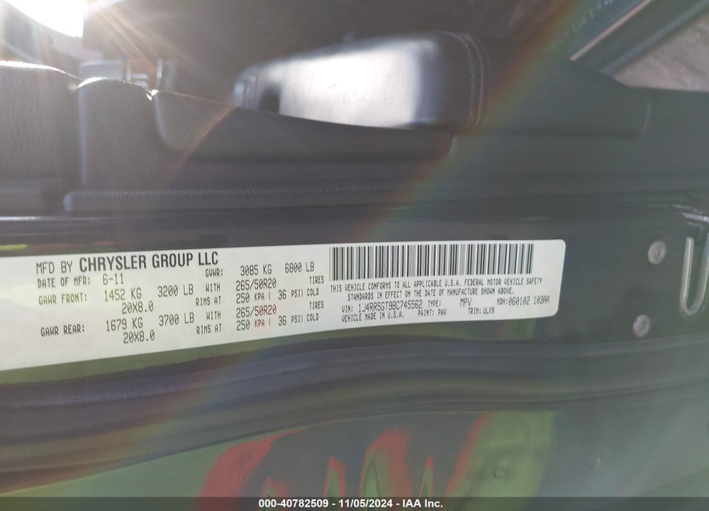 2011 JEEP GRAND CHEROKEE LIMITED VIN: 1J4RR5GT9BC745562