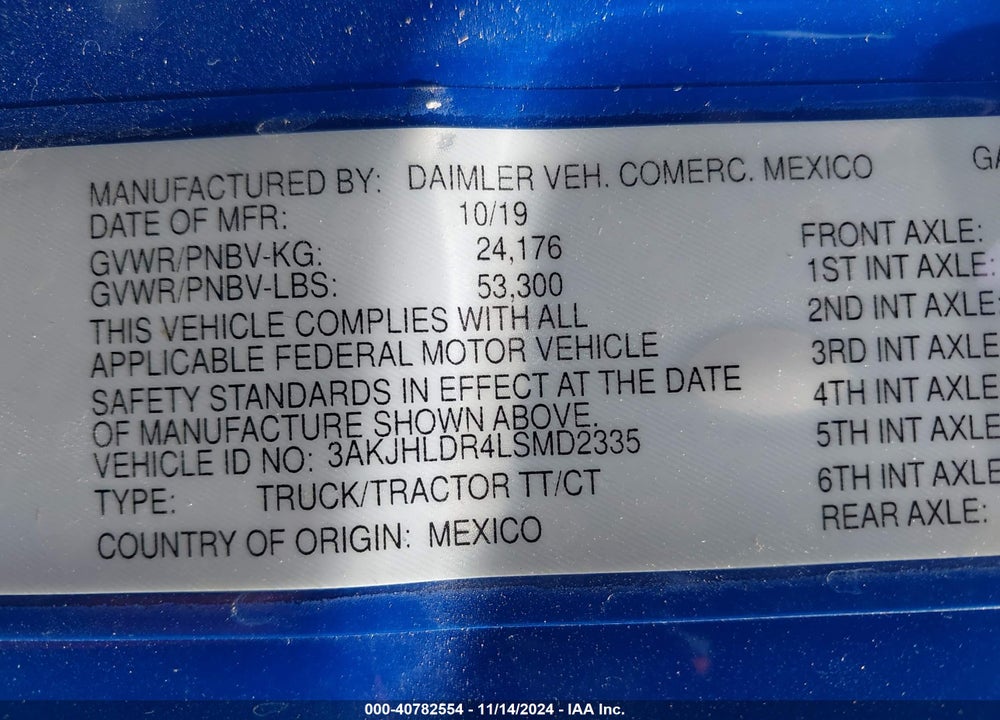 2020 FREIGHTLINER NEW CASCADIA 126 VIN: 3AKJHLDR4LSMD2335