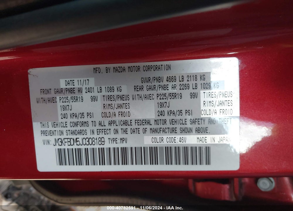 2018 MAZDA CX-5 GRAND TOURING VIN: JM3KFBDM5J0308189