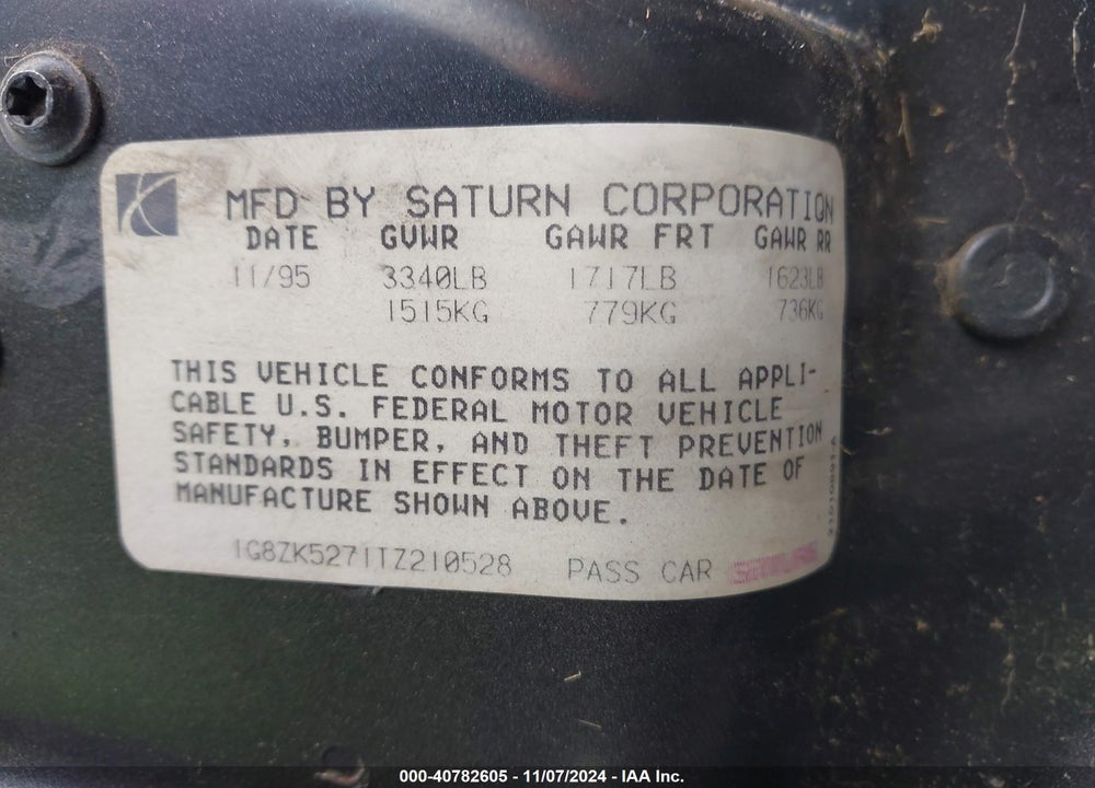 1996 SATURN SL2 VIN: 1G8ZK5271TZ210528