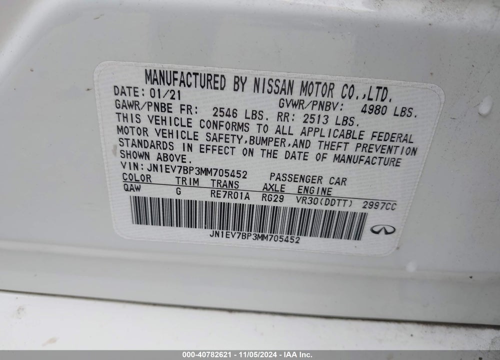 2021 INFINITI Q50 VIN: JN1EV7BP3MM705452