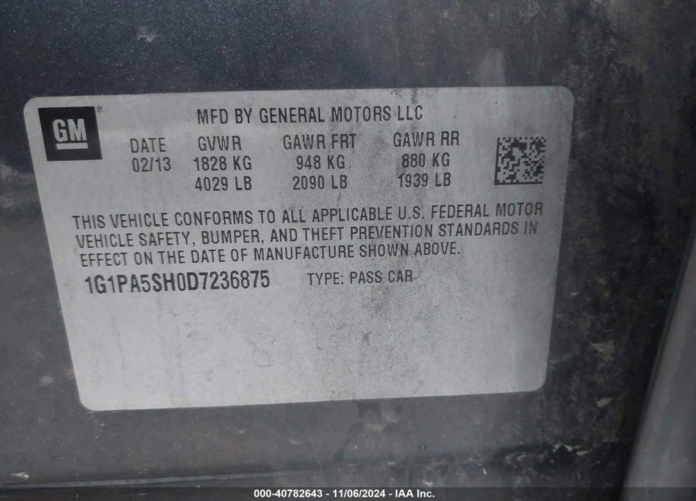 2013 CHEVROLET CRUZE LS AUTO VIN: 1G1PA5SH0D7236875