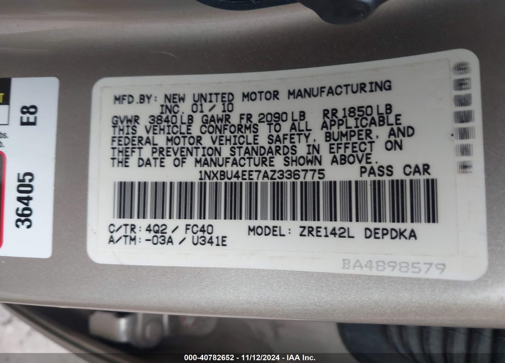 2010 TOYOTA COROLLA LE VIN: 1NXBU4EE7AZ336775