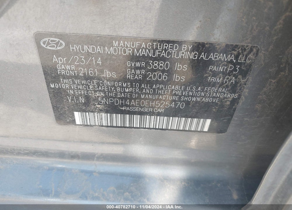 2014 HYUNDAI ELANTRA SE VIN: 5NPDH4AE0EH525470