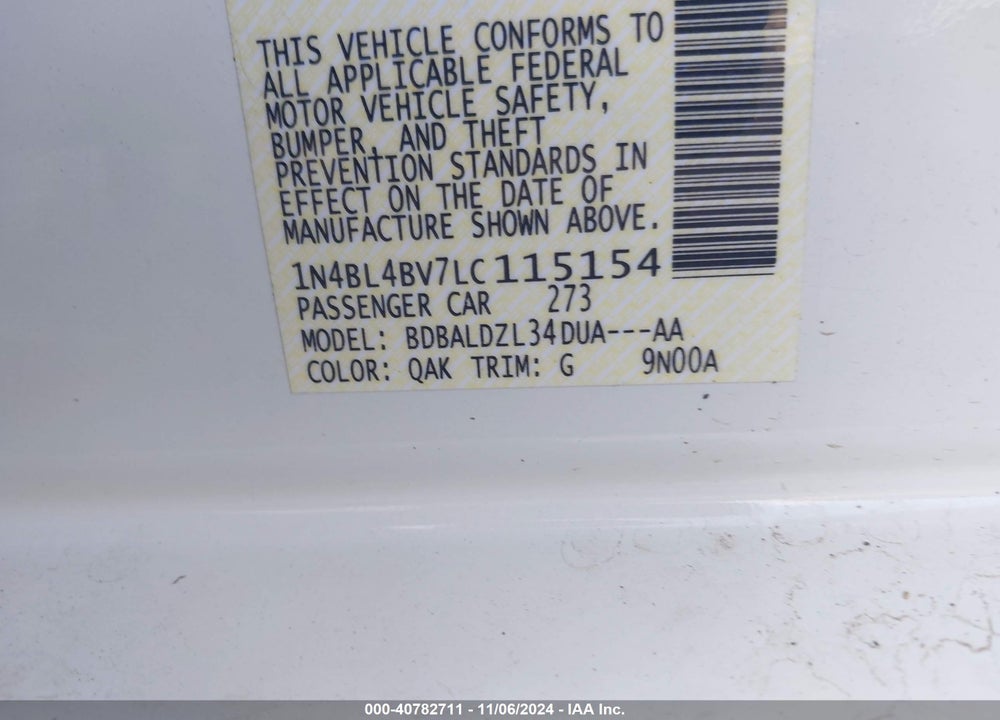 2020 NISSAN ALTIMA VIN: 1N4BL4BV7LC115154