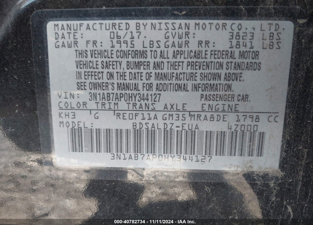 2017 NISSAN SENTRA SV VIN: 3N1AB7AP0HY344127