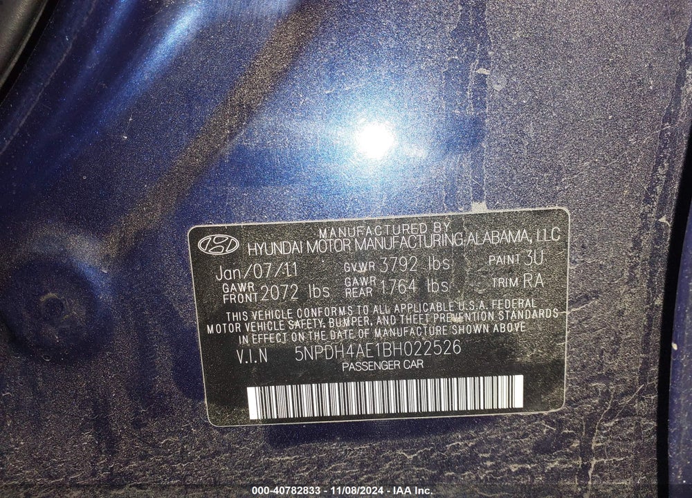 2011 HYUNDAI ELANTRA GLS VIN: 5NPDH4AE1BH022526