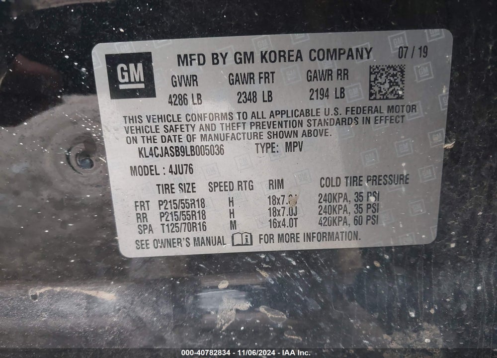 2020 BUICK ENCORE FWD PREFERRED VIN: KL4CJASB9LB005036