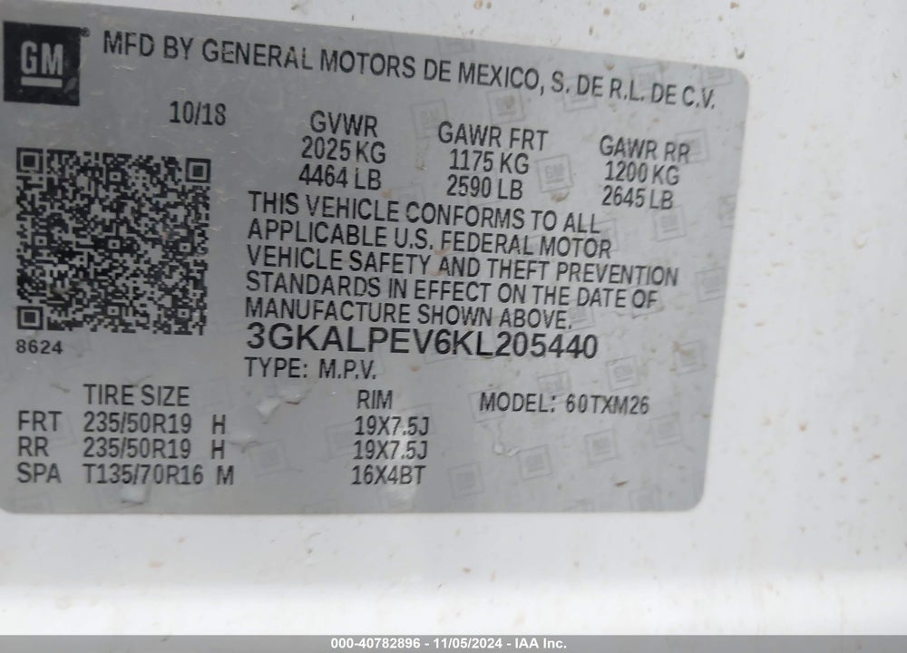 2019 GMC TERRAIN SLT VIN: 3GKALPEV6KL205440