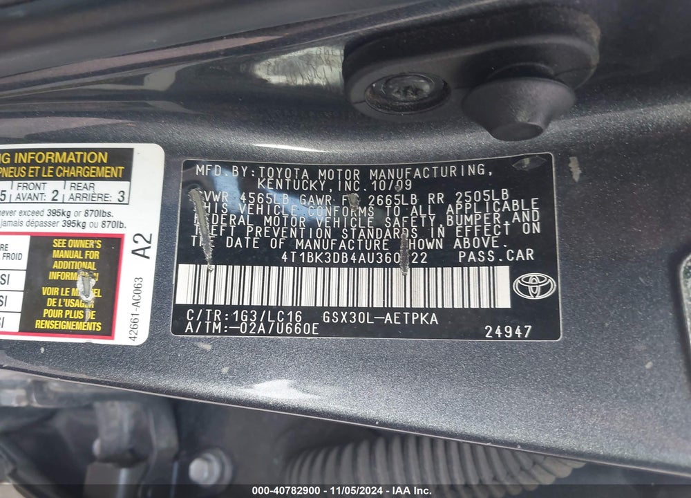2010 TOYOTA AVALON LIMITED VIN: 4T1BK3DB4AU360622