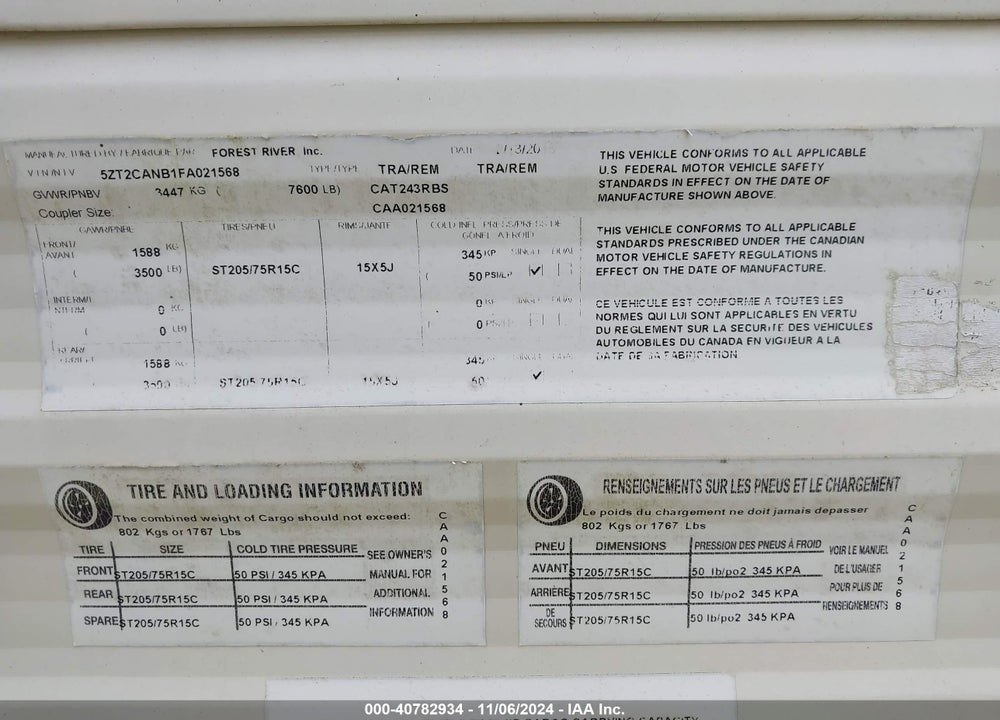 2015 COACHMEN CATALINA TRAVEL TRAILER VIN: 5ZT2CANB1FA021568