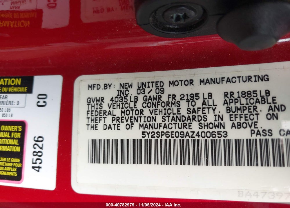 2010 PONTIAC VIBE VIN: 5Y2SP6E09AZ400653