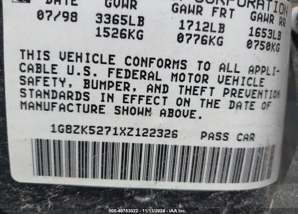 1999 SATURN SL2 VIN: 1G8ZK5271XZ122326