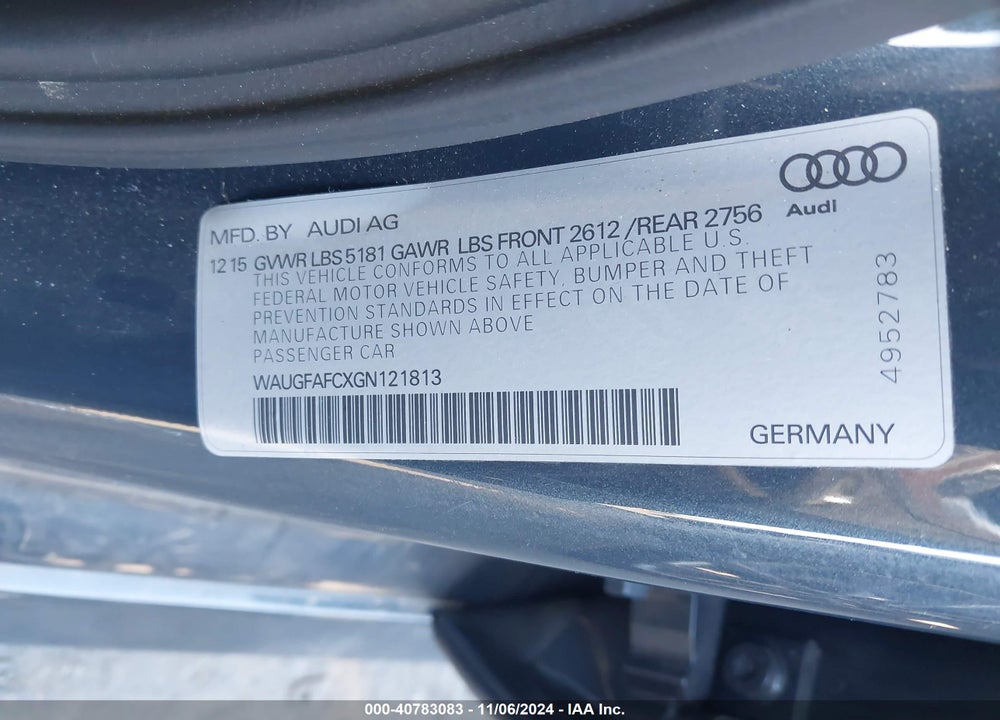 2016 AUDI A6 2.0T PREMIUM PLUS VIN: WAUGFAFCXGN121813