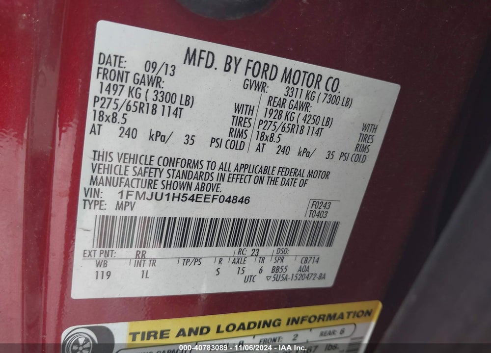 2014 FORD EXPEDITION XLT VIN: 1FMJU1H54EEF04846