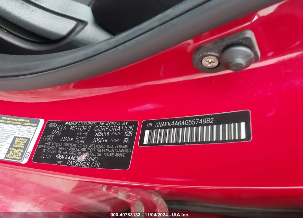 2016 KIA FORTE LX VIN: KNAFK4A64G5574982
