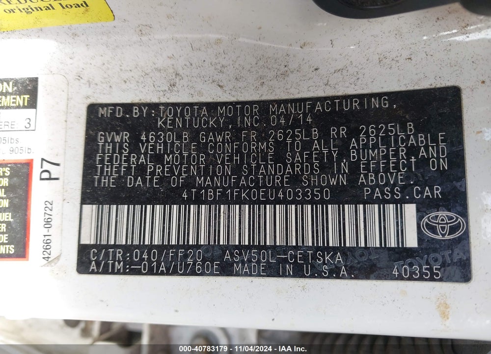 2014 TOYOTA CAMRY SE VIN: 4T1BF1FK0EU403350