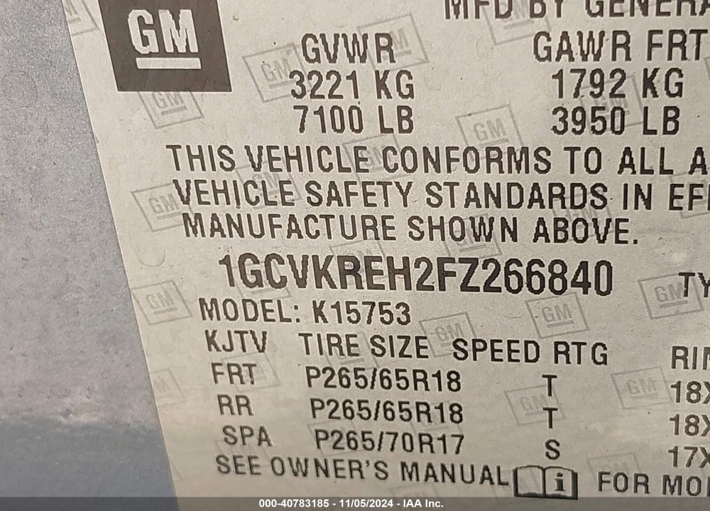 2015 CHEVROLET SILVERADO 1500 1LT VIN: 1GCVKREH2FZ266840