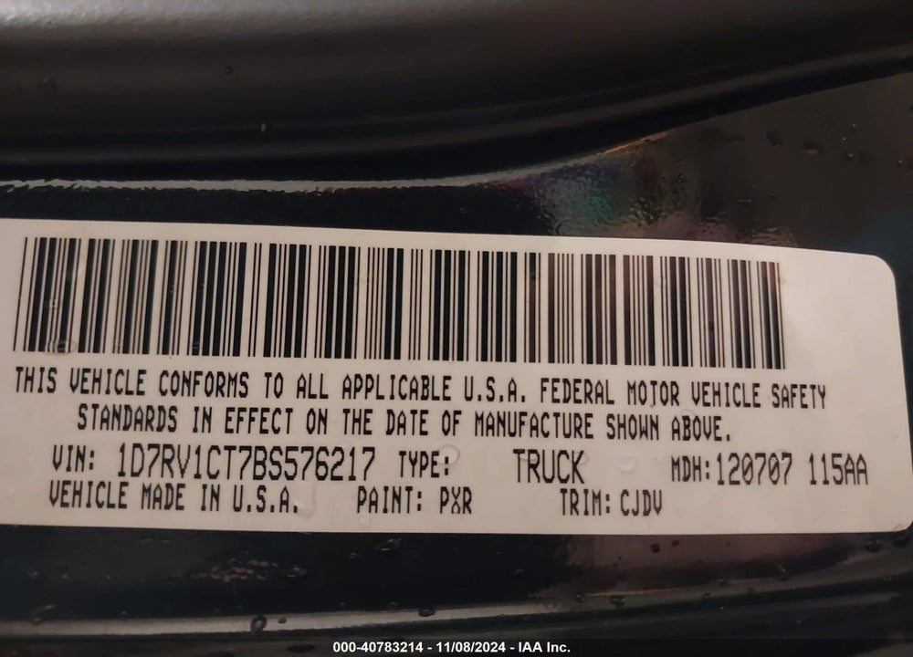 2011 RAM 1500 SPORT VIN: 1D7RV1CT7BS576217