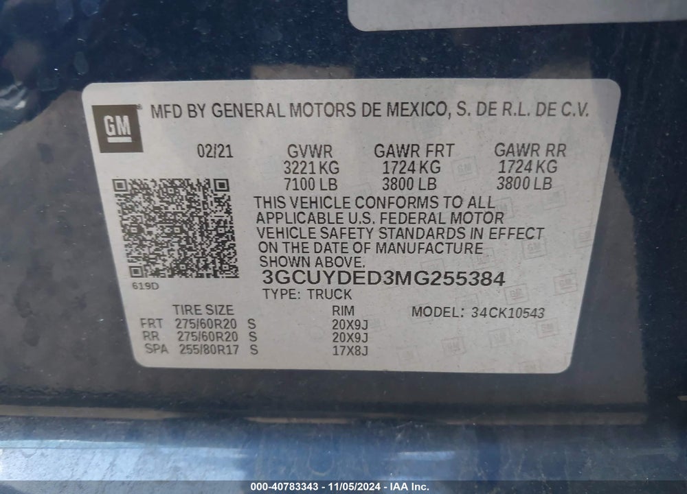 2021 CHEVROLET SILVERADO 1500 4WD SHORT BED LT VIN: 3GCUYDED3MG255384