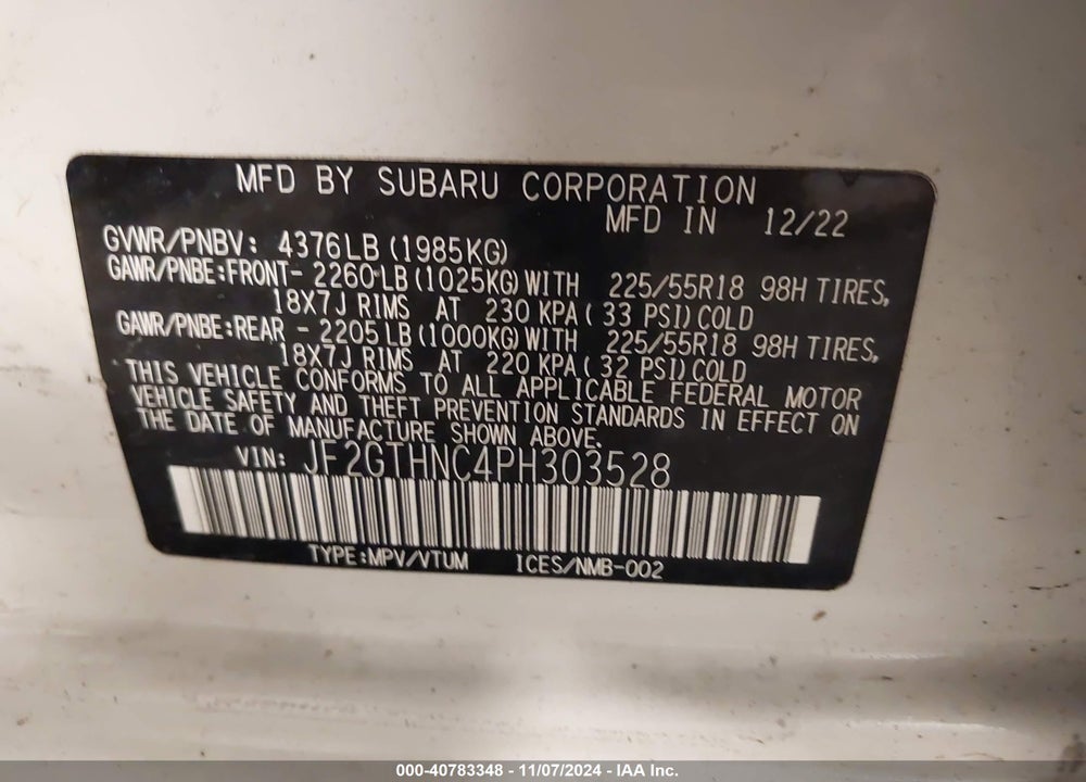 2023 SUBARU CROSSTREK LIMITED VIN: JF2GTHNC4PH303528