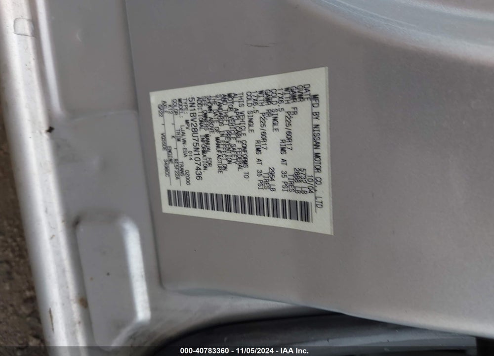 2005 NISSAN QUEST 3.5 SE VIN: 5N1BV28U75N107436