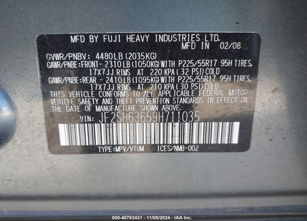 2009 SUBARU FORESTER 2.5X VIN: JF2SH63659H711035