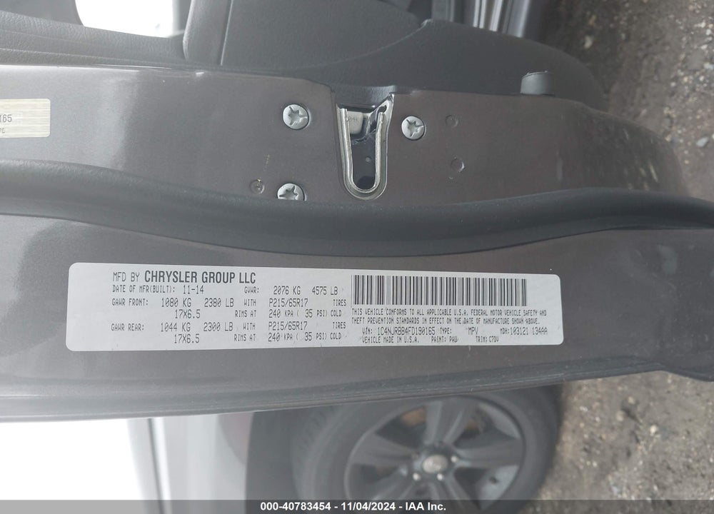2015 JEEP PATRIOT SPORT VIN: 1C4NJRBB4FD190165