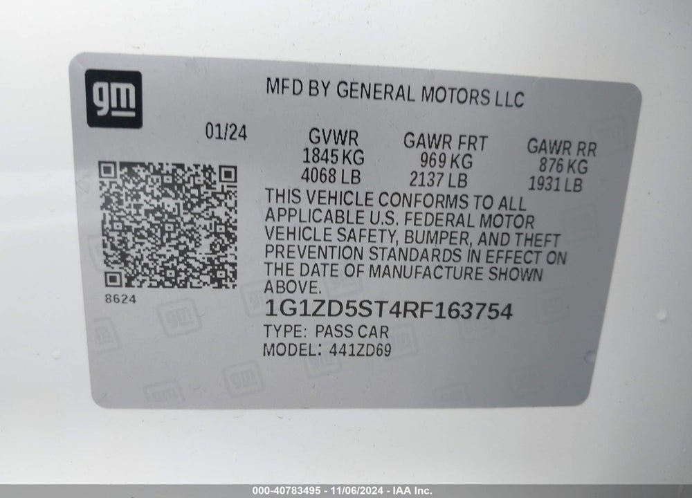 2024 CHEVROLET MALIBU FWD 1LT VIN: 1G1ZD5ST4RF163754