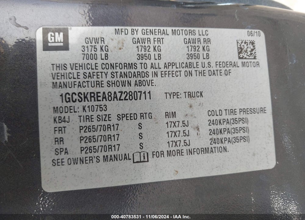 2010 CHEVROLET SILVERADO 1500 LS VIN: 1GCSKREA8AZ280711
